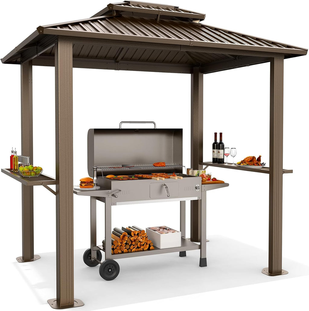 Hoteel 6x8 Hardtop Grill Gazebo,Brown