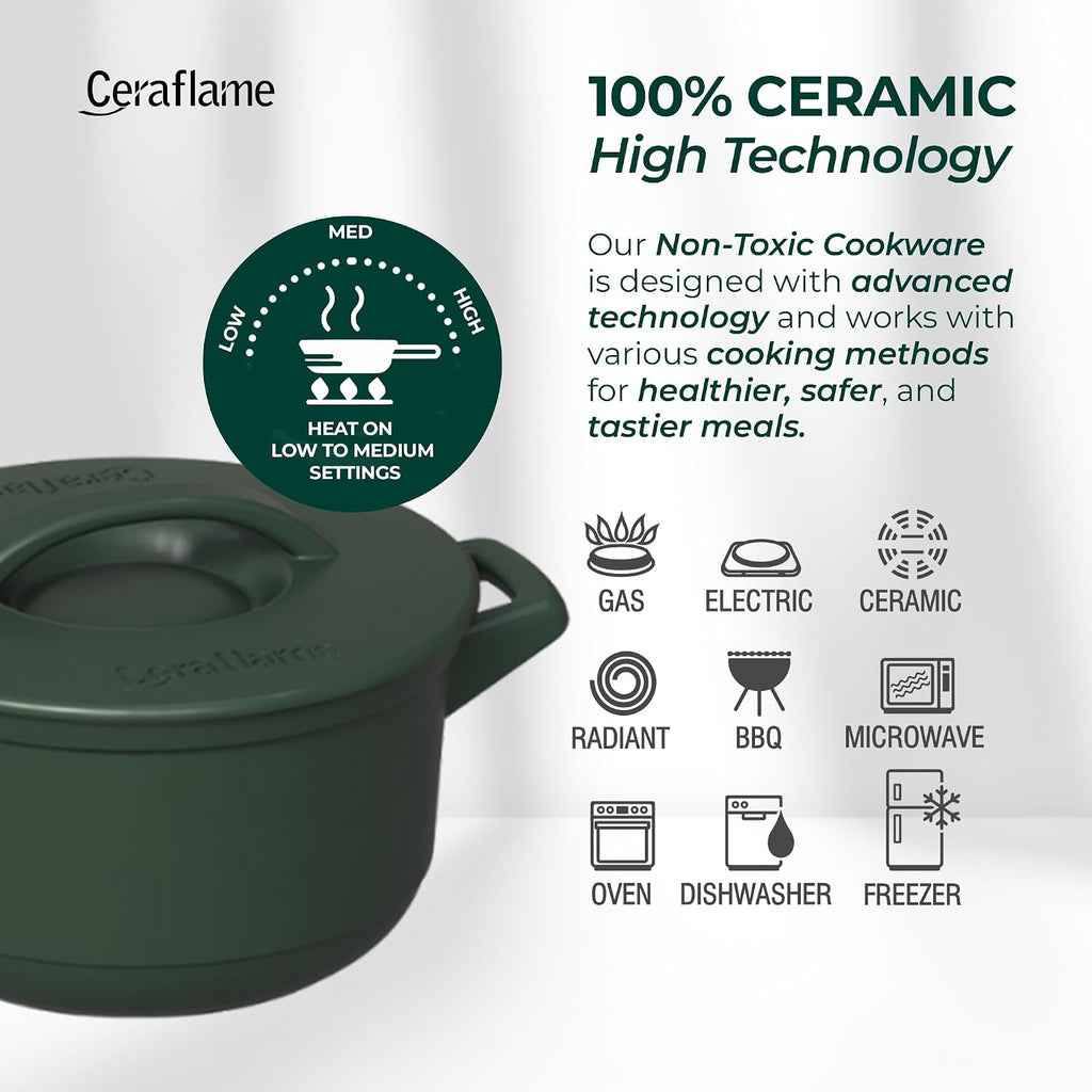 Pure Ceramic, Healthy, Non Toxic Cookware Set - Oven Safe Up to 1200F, Microwave and Dishwasher Safe, Longlasting and Lightweight - PFAS, PTFE, PFOA, PFOS - Matte Rosemary