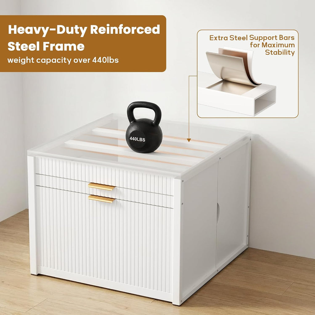 DTK Laundry Workstation Washer Dryer Pedestal with Pull-Out Laundry Basket Shelf,Washer and Dryer Stand with Storage Drawer,Waterproof Steel Top&Anti-Slip Base Fits Most Washing Machines and Dryers