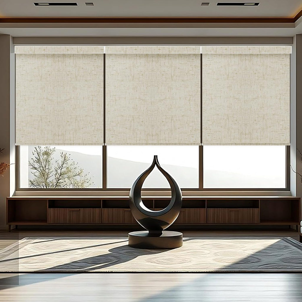 Motorized Roller Shade, 100% Blackout Smart Window Blinds Work with Homekit, Alexa, Google Home, Remote Control, Electric Blinds with USB/Solar Pannel,Custom up110''Wx120''H,Linen Stone