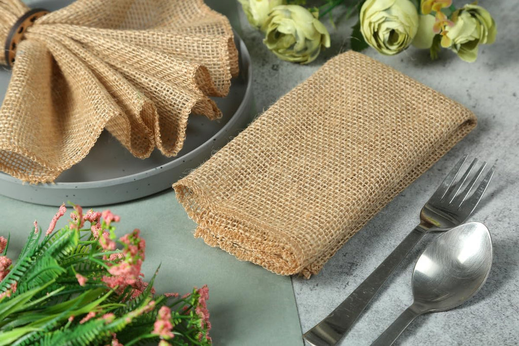 MDS Pack of 200 Wedding Burlap Table Napkin 12X12 Inch Square 100% Natural Jute Dinner Napkins, Rustic Farmhouse Boho Country Vintage Burlap Napkin for Weddings Party Table Decorations - Natural