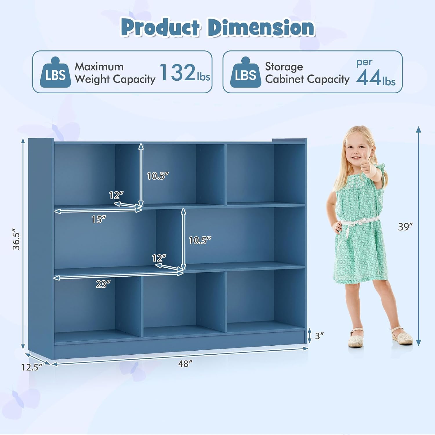 HONEY JOY Kids Toy Storage Organizer, 8-Section Storage Daycare Shelf for Preschool, Children 3-Tier Open Wooden Display Book Shelf Organizer for Classroom, Playroom & Nursery, Kindergarten (Blue)