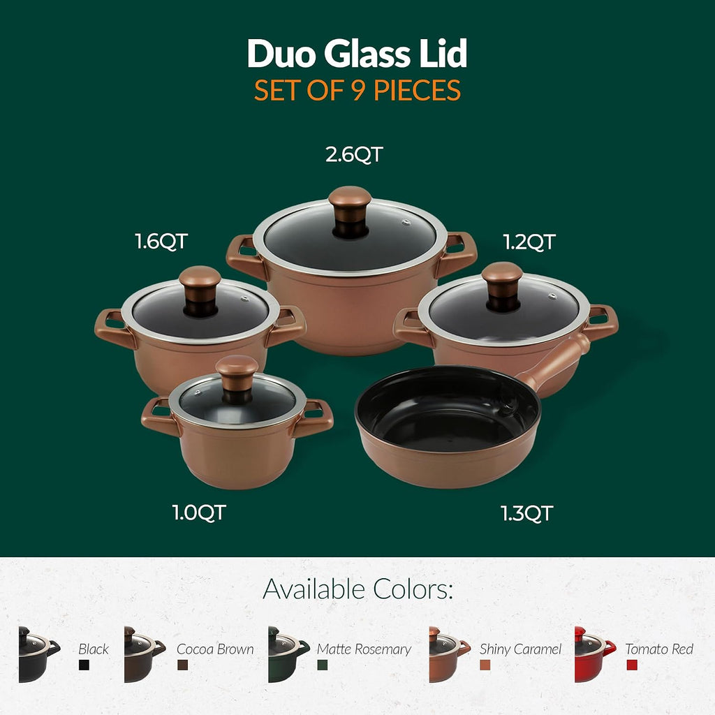 Real Ceramic, Non Scratchable, Non Toxic Cookware Set - Oven Safe Up to 1200F, Stovetop Agnostic, Dishwasher Safe, Longlasting and Lightweight - PFAS, PTFE, PFOA, PFOS - Black
