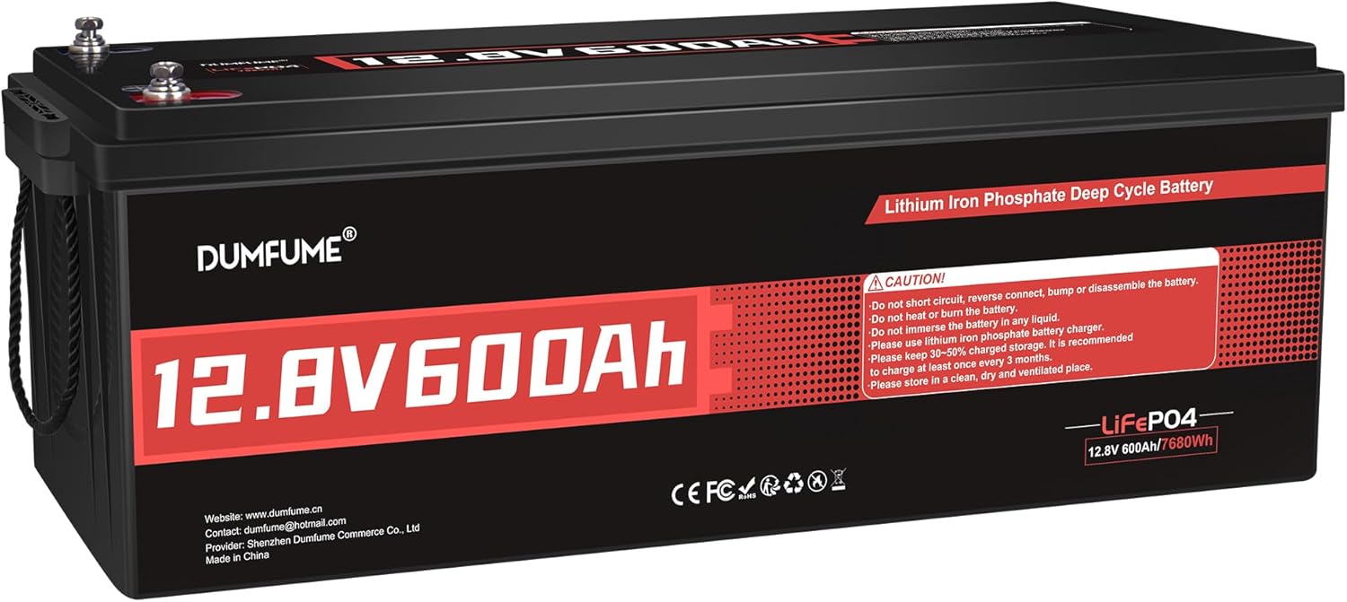 12V 600Ah LiFePO4 Lithium Battery Built-in 200A BMS 10000+ Deep Cycle 7200Wh Deep Cycle Lithium Iron Phosphate Battery Perfect for RV, Solar System, Off Grid, Home Energy Storage