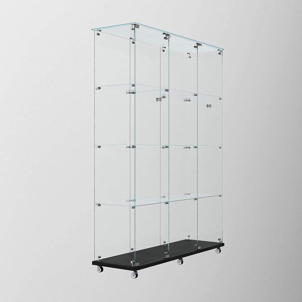 65' Tall Tempered Glass Display Cabinet with LED Lights&Rolling Wheels, Curio Cabinet with 4 Shelves with 2 Door, Quick-Install Style Floor Standing Bookshelf File Cabinet for Living Room Office