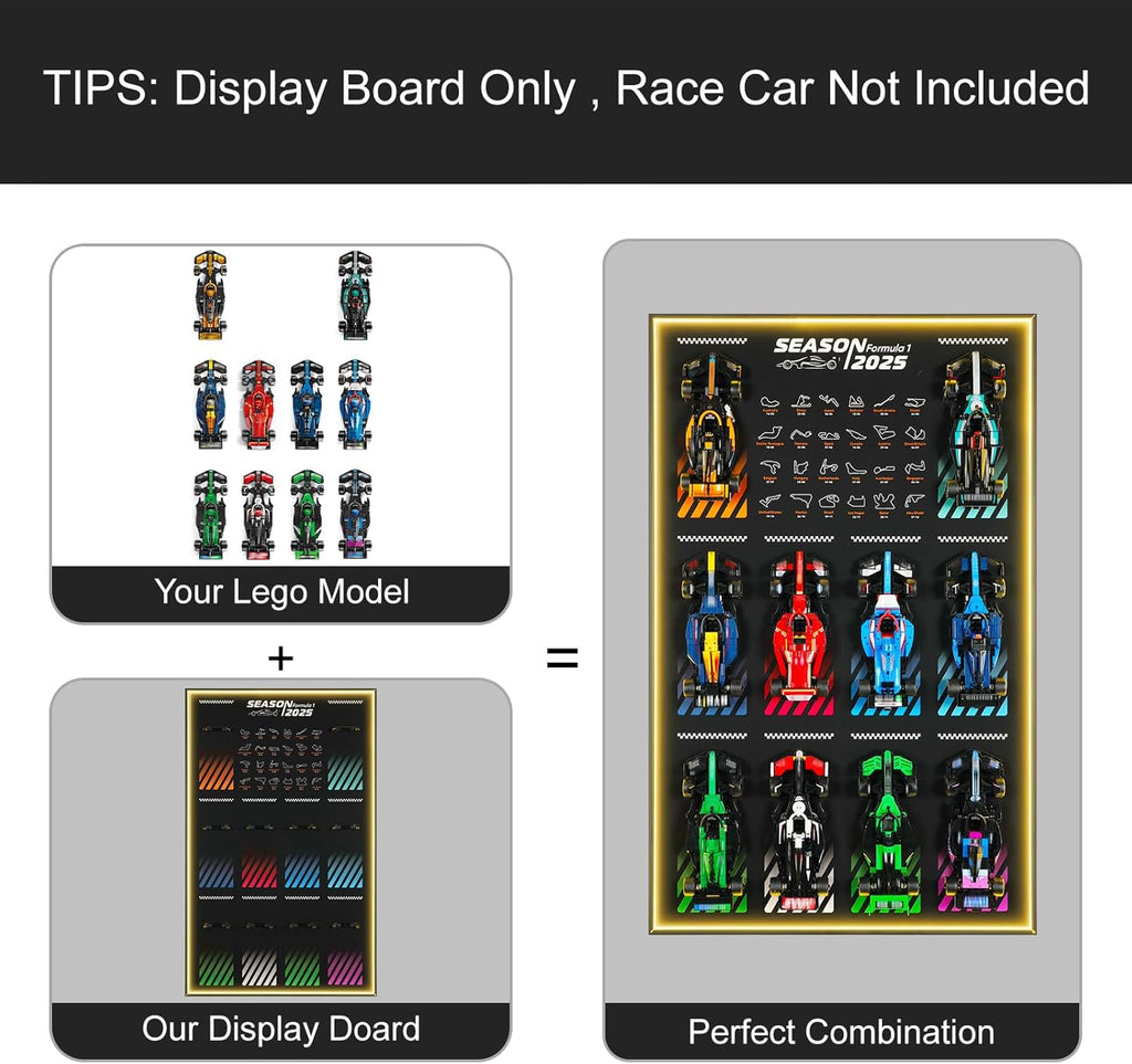 Display Wallboard with RGB LED Lights for Lego Speed Champions Race Car Collector's Pack,Wall Mount for 77242-77251 Collectible Model Car Kit (Car Not Included)