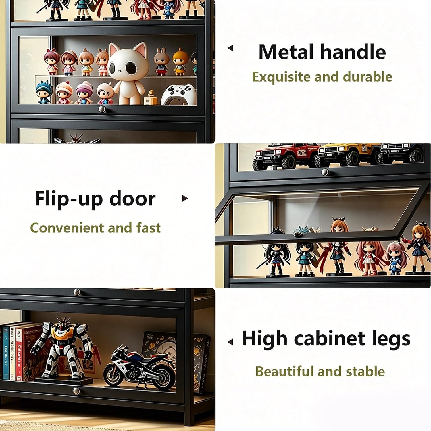 Curio Display Cabinet with Acrylic Glass Door, 5-Tier Display Case, Curio Cabinet & Bookcase for Collectibles, Display Shelf for Home, Reading Nook, Playroom, Living Room