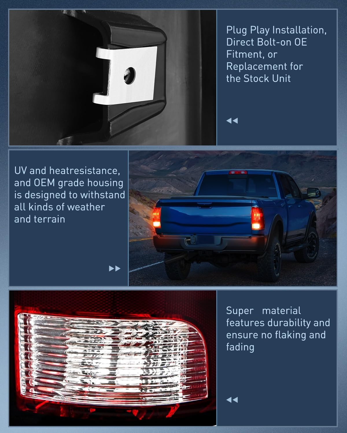 Nilight Headlight and Taillight Assembly Combo Compatible with 2009 2010 2011 2012 2013 2014 2015 2016 2017 2018 Dodge Ram for Quad Models Black Housing Clear Reflector with Dark Red Tail Light