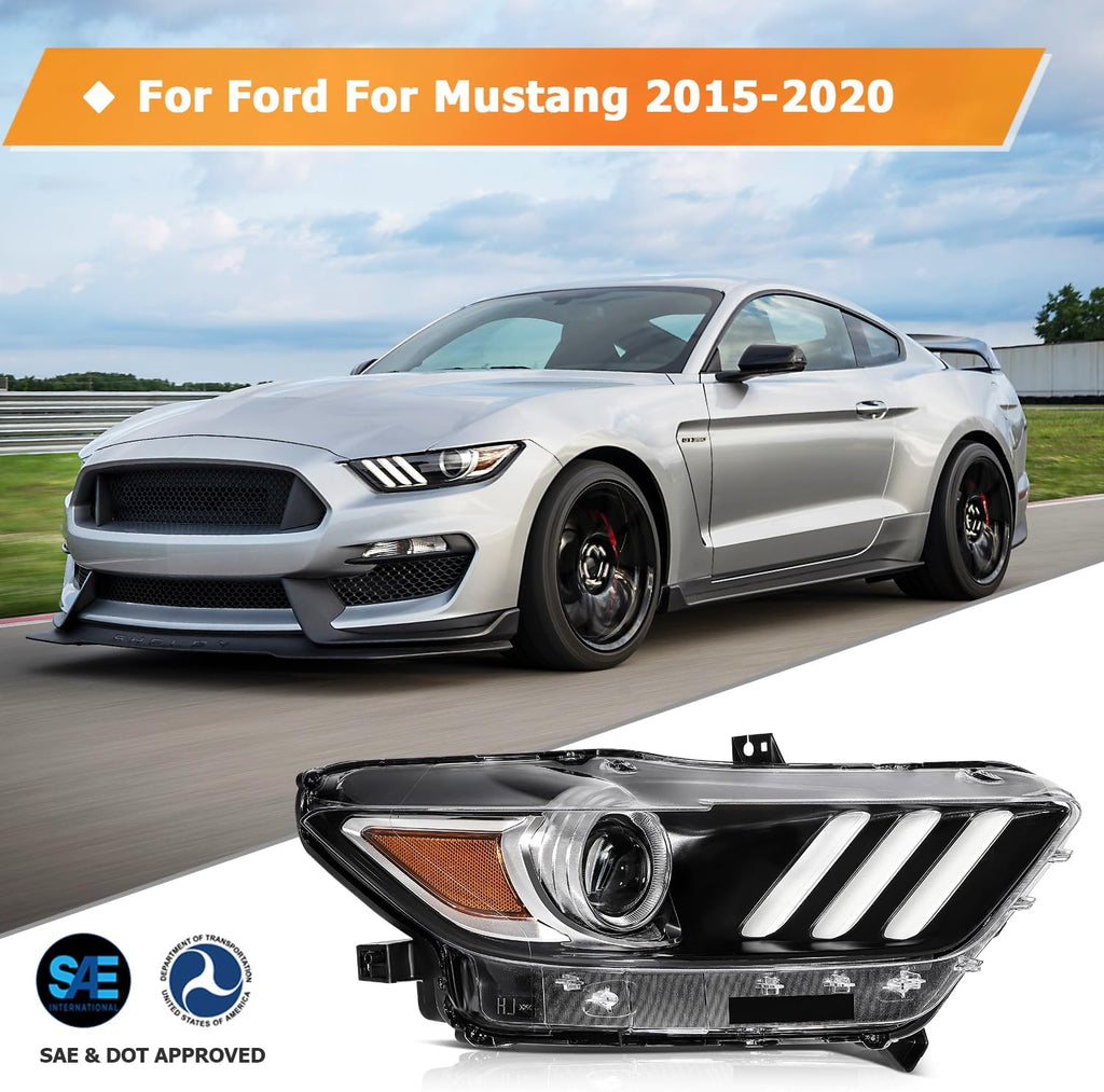 Headlight Fit 2015-2020 for Mustang Amber Reflector Pair Headlight Assembly FO2518124