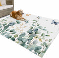 Outdoor Rug 4x6ft Spring Green Eucalyptus Leaf Butterfly on White Patio Area Rugs Waterproof Easy Cleaning Non Shedding Thick Mats Botanical Carpet for Indoor Outdoor Porch Deck Backyard Balcony