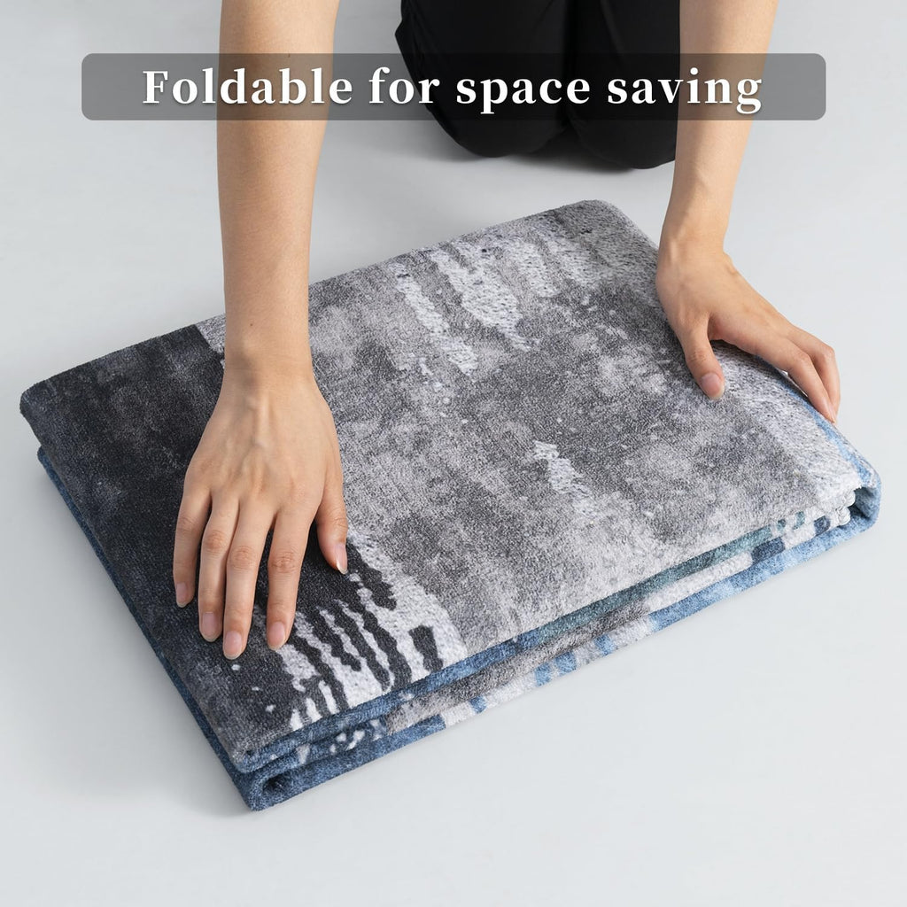 Ciicool Modern Abstract Deep Blue Gray Rug for Living Room, 8'x10' Machine Washable Area Rug Non-Slip Rug, Low-Pile Contemporary Indoor Dining Floor Carpet for Bedroom Office Under Table Home Decor