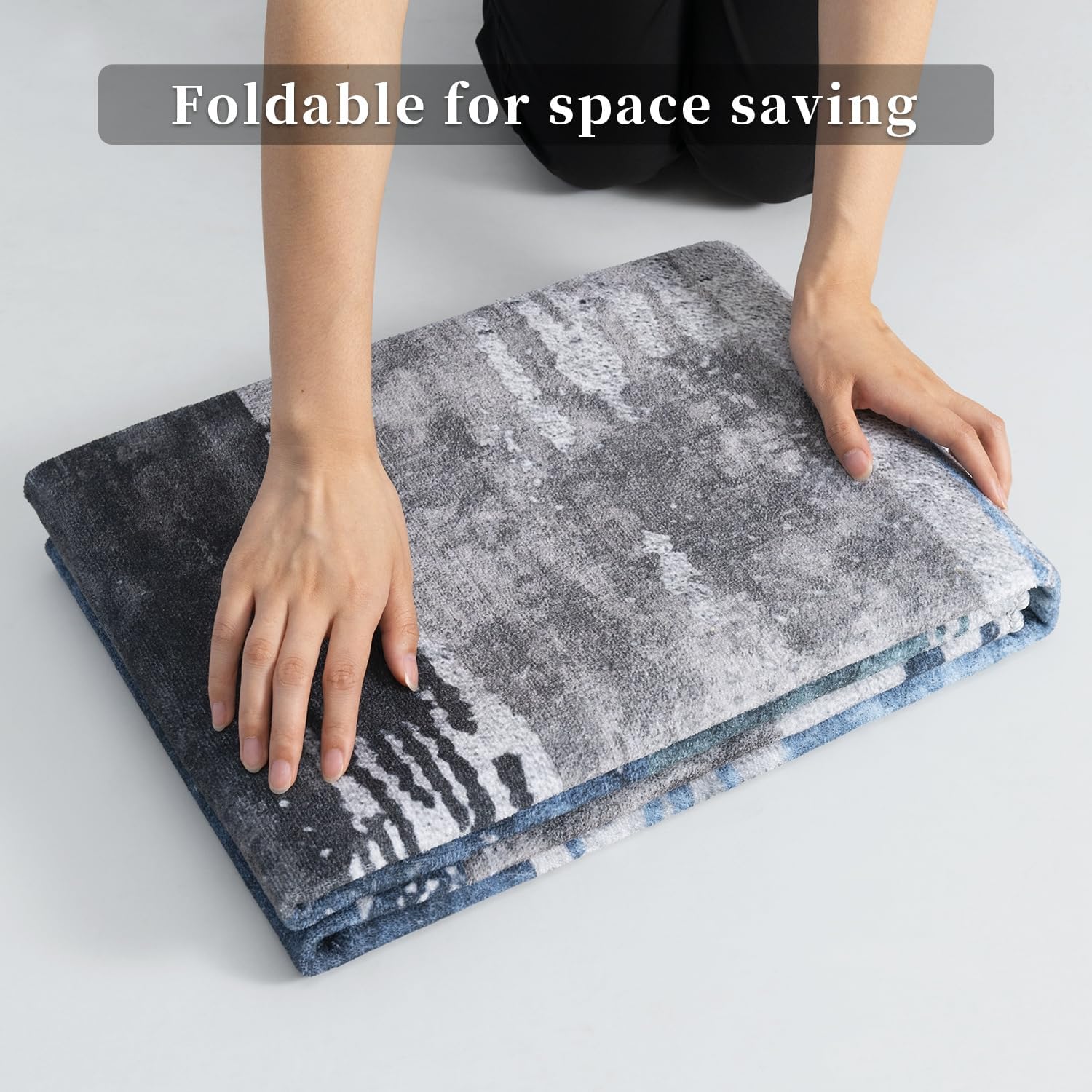 Ciicool 8ft Round Washable Rug, Modern Abstract Circle Rugs, Non-Slip Thin Lightweight Rug Navy Grey Circular Print Distressed Carpet for Bedroom Living Room Under Dining Table Home Office Decor
