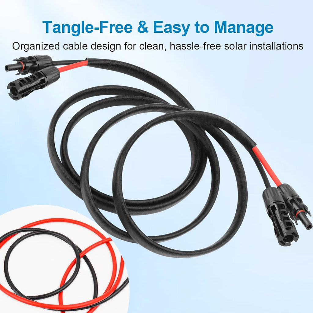 XRDS -RF Solar Cable 100FT, 8AWG Solar Extension Cable with Male & Female Solar Connectors, Flame-Retardant Protective Sleeving Solar Panel Cable, Weatherproof PV Wire for Solar Panel Connection