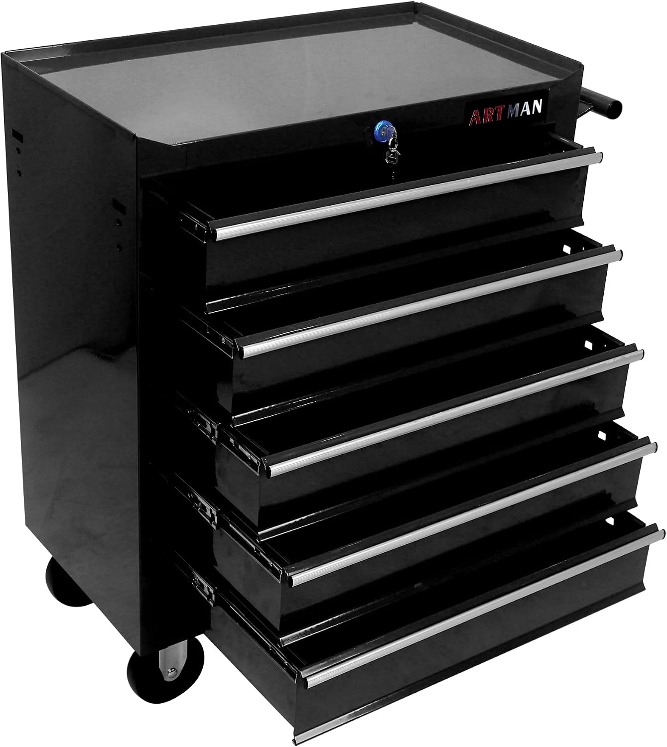 5 Drawers Tool Cart on Wheels, 5 Drawer Rolling Tool Chest with Key Lock, Trolley Organizer Tool Case, Multifunctional Rolling Tool Box for Garage,Warehouse,Workshop,Repair Shop (Black)