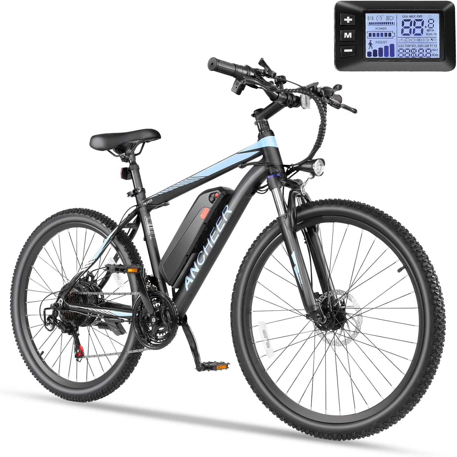 ANCHEER 26' Electric Bike for Adults, [Peak 749W Motor] Electric Mountain Bike, 19.8MPH Commuter Ebike, 50 Miles Adults Electric Bicycle with 48V/374Wh Battery, LCD Display, 21 Speed, Front Suspension