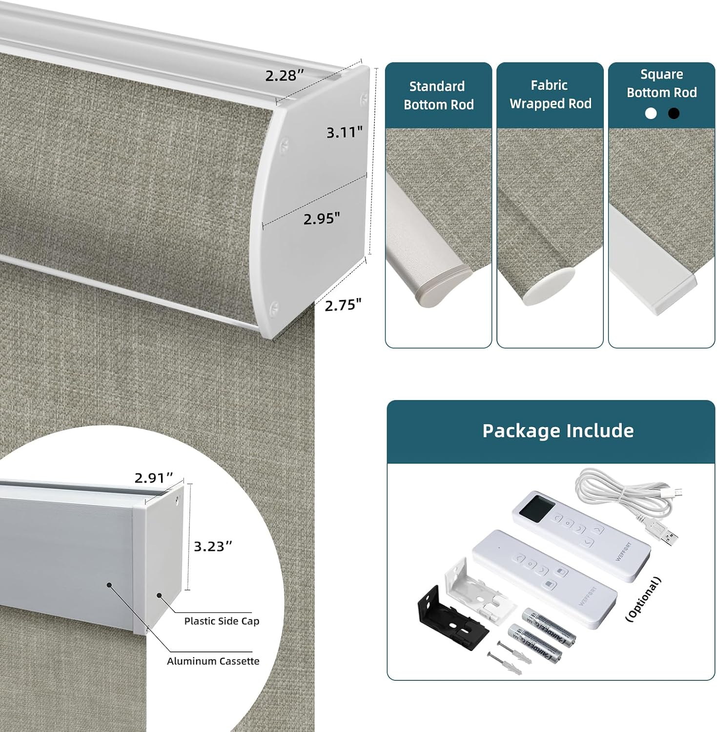 Motorized Roller Shade, 100% Blackout Smart Window Blinds Work with Homekit, Alexa, Google Home, Remote Control, Electric Blinds with USB/Solar Pannel Charging, Gentle Sage