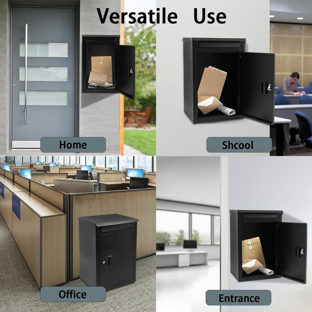 Wall-Mounted Parcel Drop Box & Mail Box with Key Lock, Large Capacity Heavy Duty Weatherproof Security Mailbox for Letters Packages, Home Office School Installation Included,16.5 * 13.8 * 25.4in