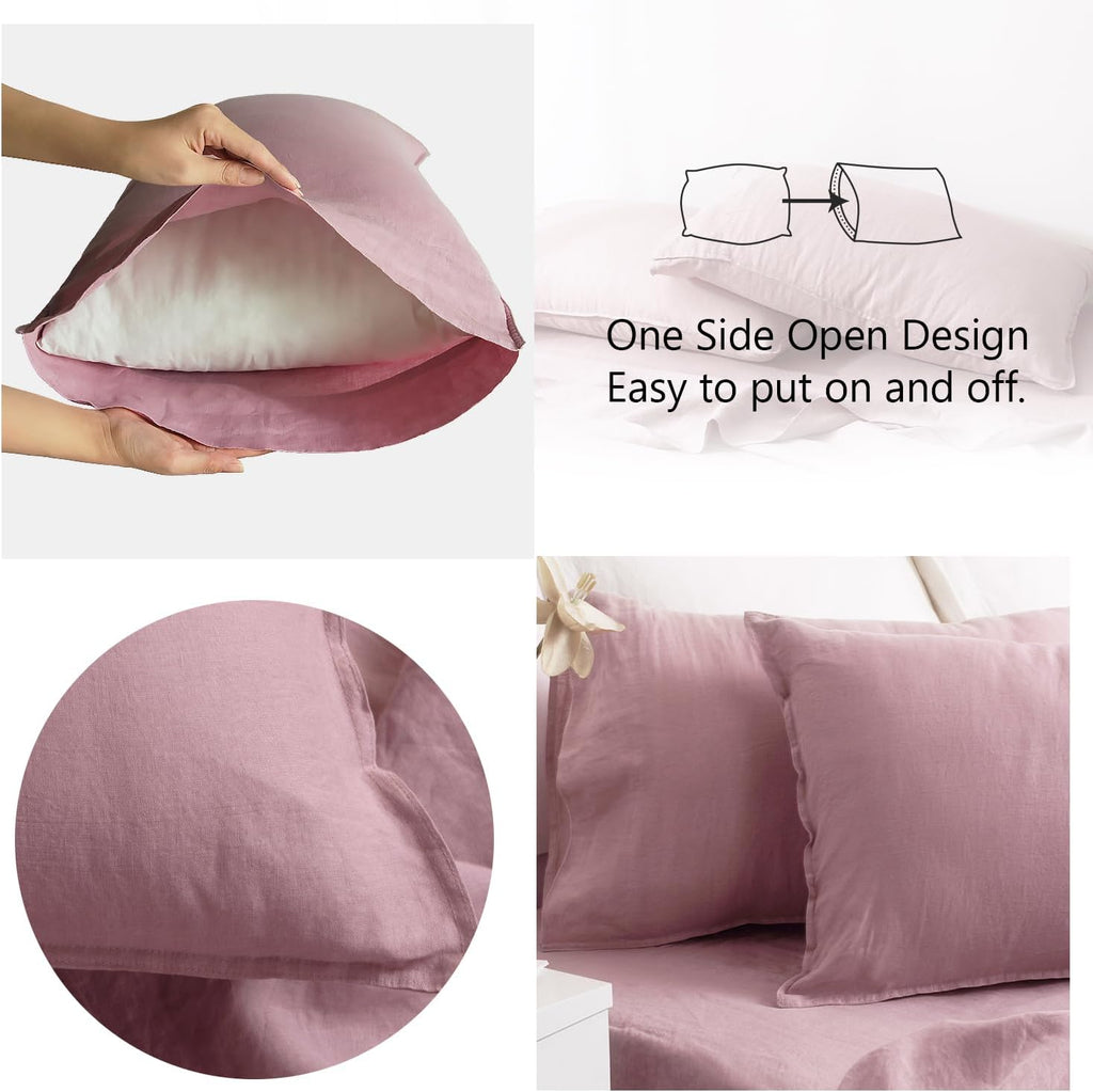 S VICTORY SYMBOL Organic Linen Sheets Set,100% French Natural Linen Bedding,Ultra Soft Luxurious Stone Washed Flax Bed Sheets 4 Pieces (Pink Lavender,Full)
