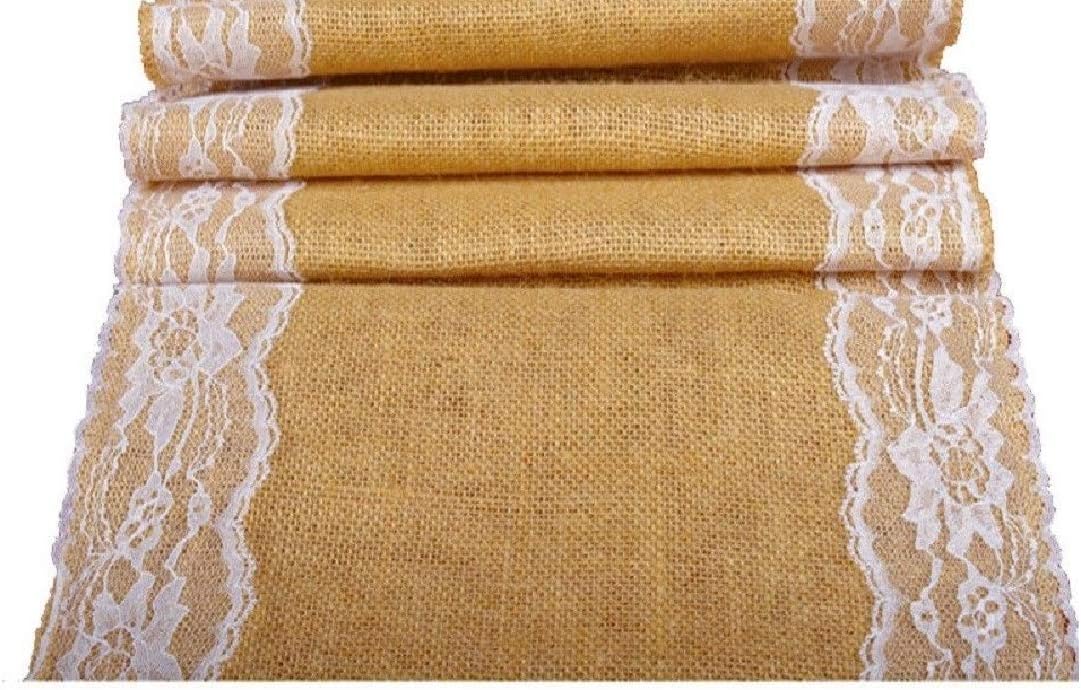 thaisan7, 100% Jute Burlap Hessian Table Runner Lace for Welding Party Home Decore Visitor Welcome- 12' W x 71' L (25)