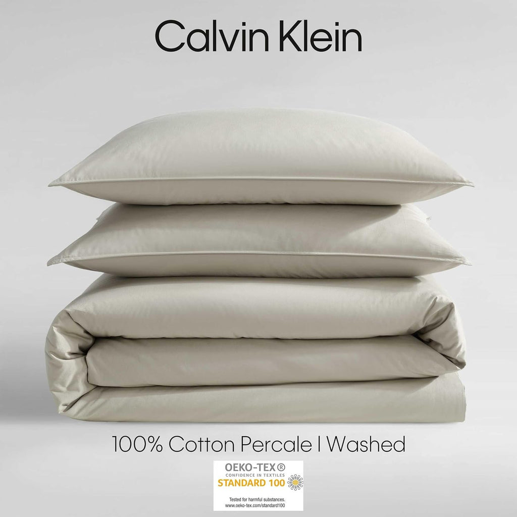 Calvin Klein - King Duvet Cover Set, Relaxed Garment Washed Cotton Percale Bedding with Shams, Button & Corner Tie Closure, Oeko-Tex Certified (Modern Cotton Washed Percale Green)