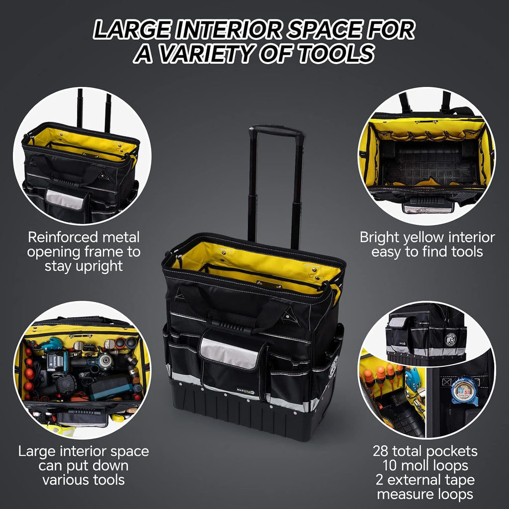 MARUTAI 18'' Rolling Tool Bag, Waterproof Tool Bag with Wheels, Portable Storage Organizer Rolling Tool Tote, fits in all cars/trucks/vans/motorcycles