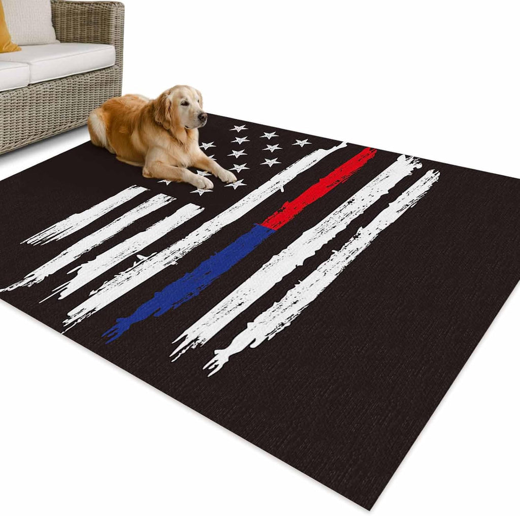 Outdoor Rug 4x6ft Patriots Stars American Blue Red Lines Flag Patio Area Rugs Waterproof Easy Cleaning Non Shedding Thick Mats Sports Carpet for Indoor Outdoor Porch Deck Backyard Balcony