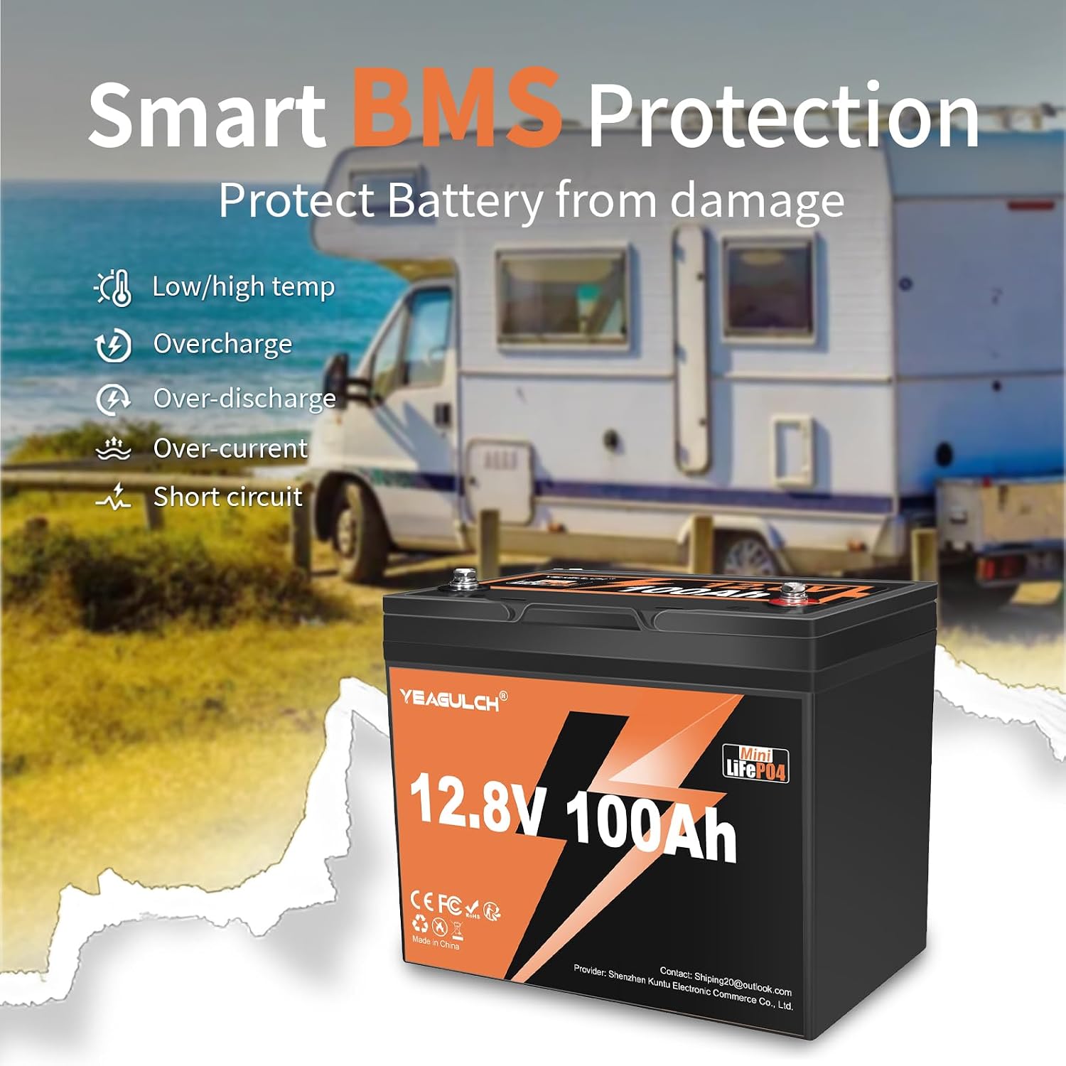 12.8V 100Ah Mini LiFePO4 Lithium Battery Built-in 100A BMS 1.28kWh 10-Year Lifespan Rechargeable Battery 6000 Deep Cycles Perfect for RV Trolling Motor Marine Solar