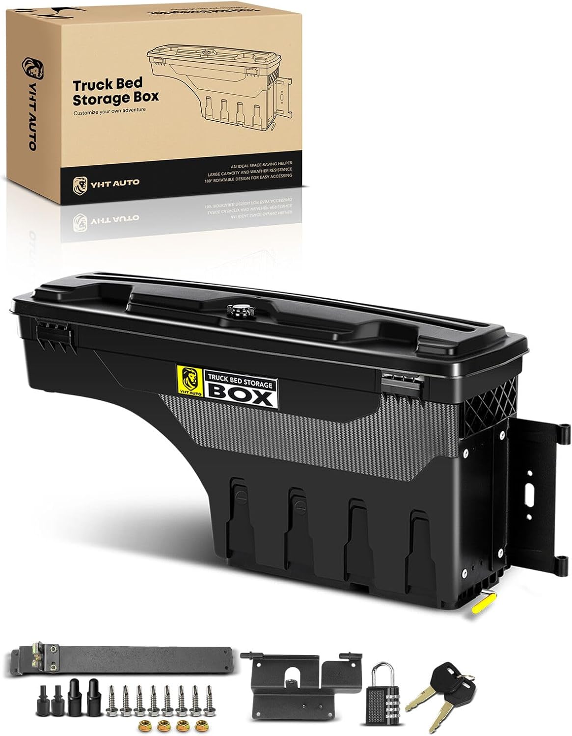 YHTAUTO Passenger Side Truck Bed Storage Tool box Compatible with 2015-2023 Chevrolet Colorado & GMC Canyon, 2019-2021 Fits 74' Bed, Lockable Swing Waterproof Wheel Well Toolbox