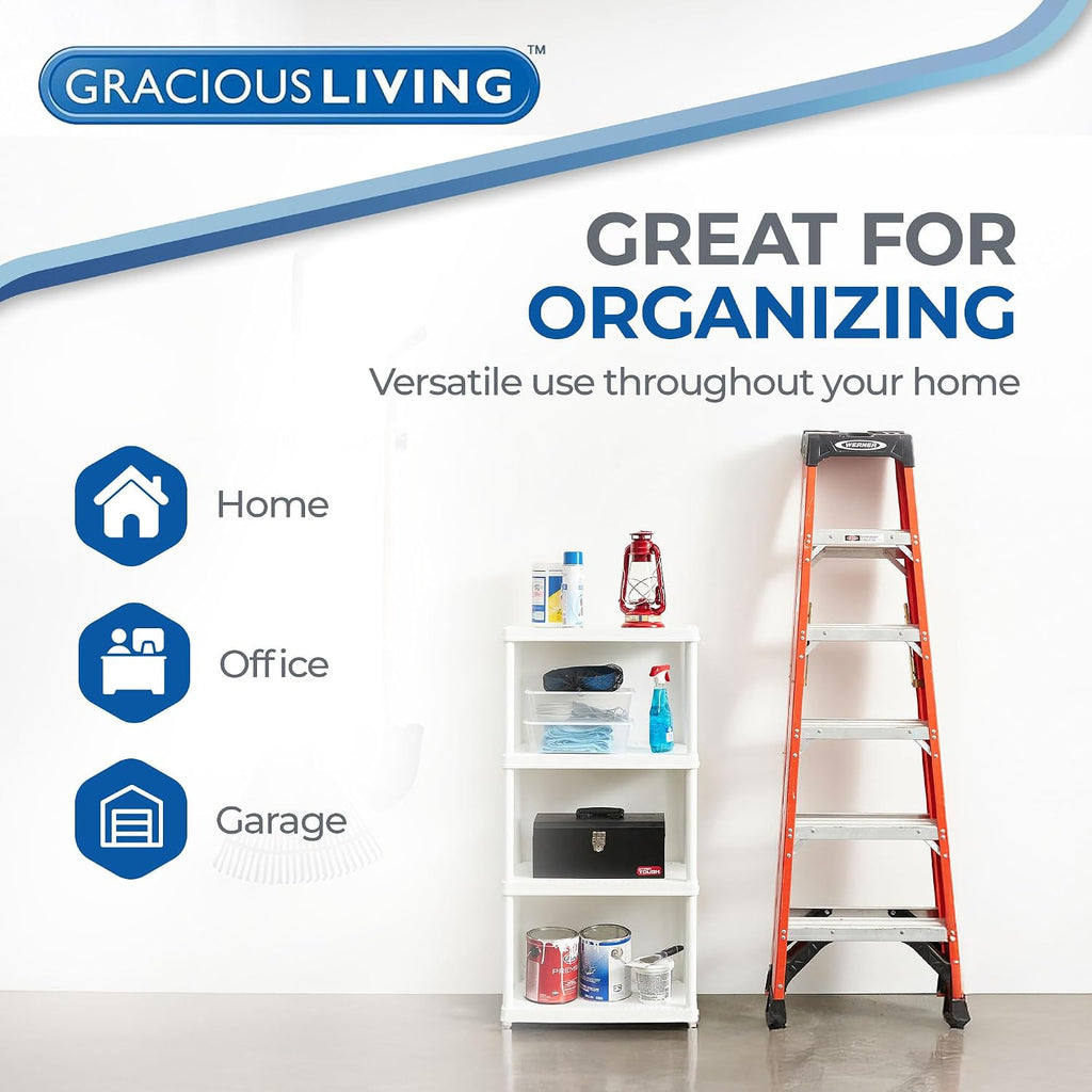 Gracious Living 4 Shelf Fixed Height Solid Light Duty Storage Unit 12 x 24 x 48 for Home, Garage, Basement, & Laundry, White (4 Pack)