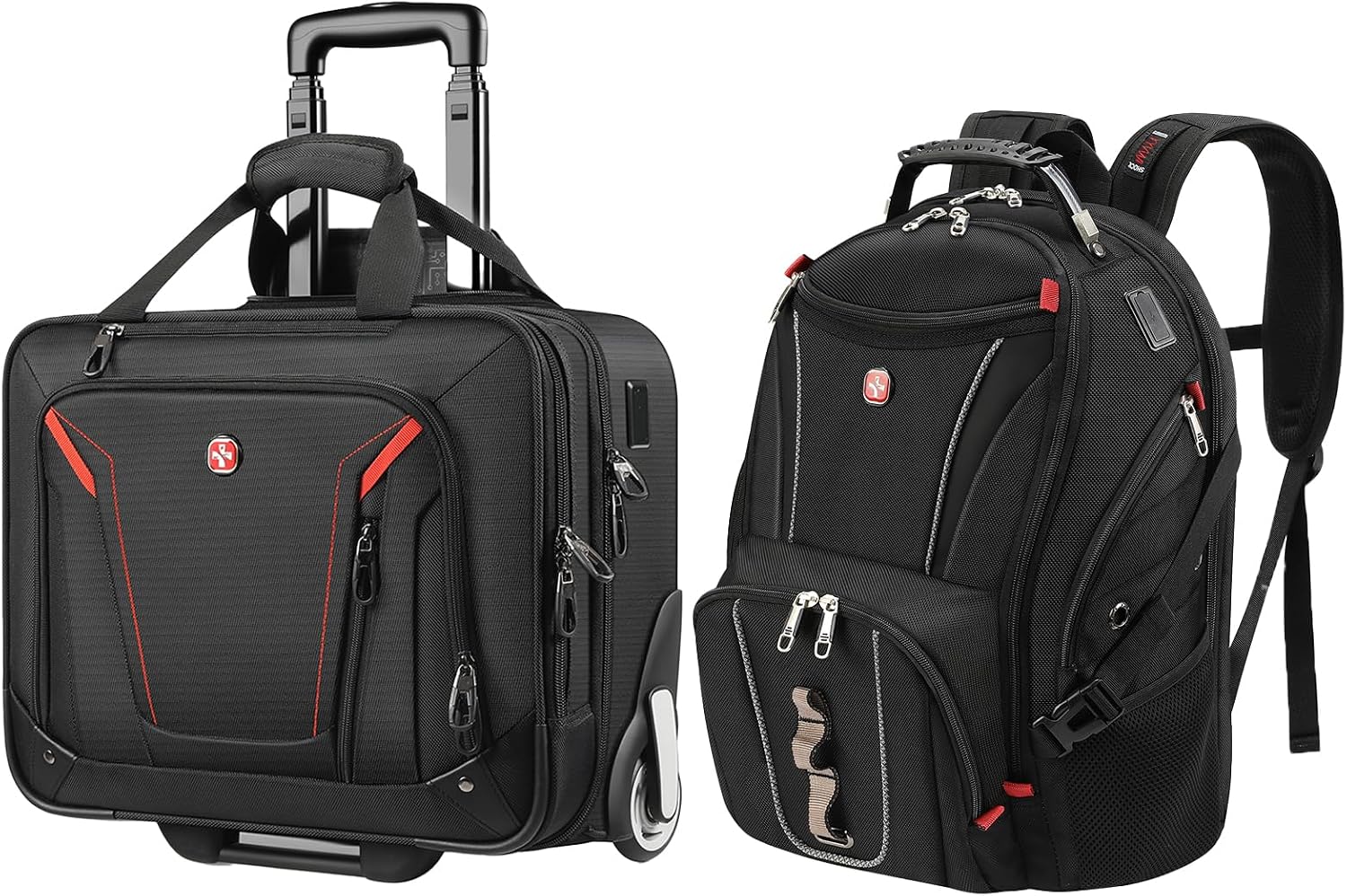 star cloud Rolling Laptop Bag with Wheels & 17 Inch Laptop Backpack Bundle, Business Travel Carry On Set with USB & Type-C Charging Ports