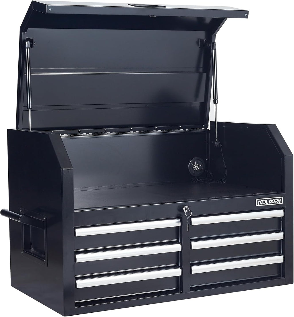 Tool Storage Cabinet, 3-Tier 6-Drawer Metal Tool Cabinet, Carry Handle, Ball Bearing Sliders, Black Powder Coating, Suitable for Garage, Warehouse, Workshop
