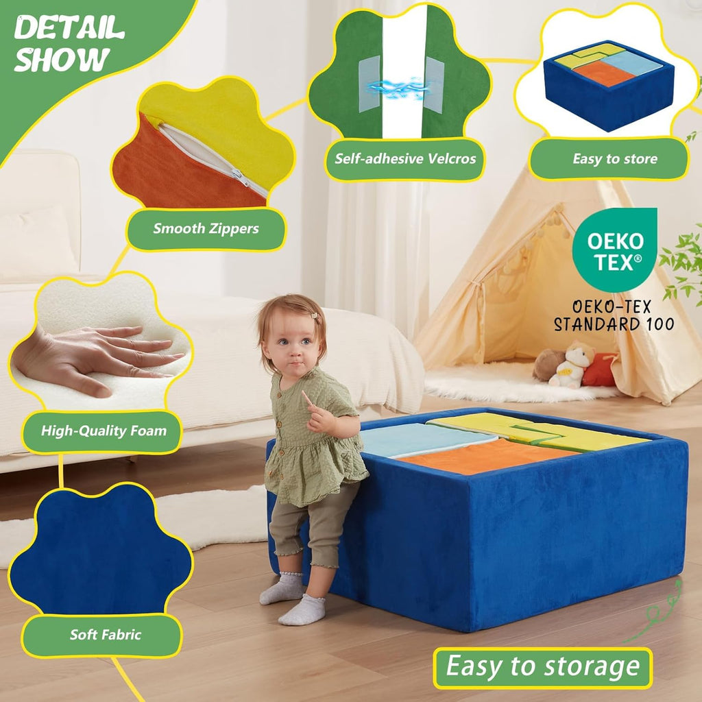 6-Piece Foam Climbing Blocks with Ball Pit for Toddlers 1-3,Soft Play Set for Indoor Climbing & Sliding,Modular Baby Gym for Gross Motor Skills,Machine Washable,Colorful(Balls Not Included)