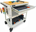 Rolling Tool Cart, 3-Tier Workshop Storage, Black Metal Frame with Wooden Top Workbench, Heavy-Duty Wheels,330LB Load Capacity Organizer Cabinet for Garage, Warehouse, Repair Shop(White)