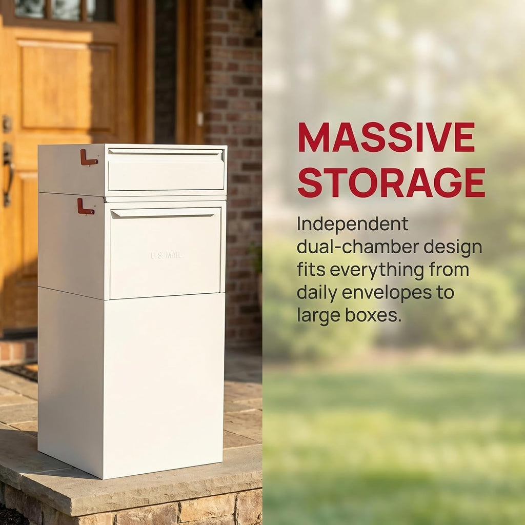 Large Secure Package Delivery Box for Outside with Key Lock, 48 * 23 * 21', Stainless Steel, 42 Gallon, Anti-Theft, Rust-Proof,Waterproof Box for Packages Delivery Outdoor（White