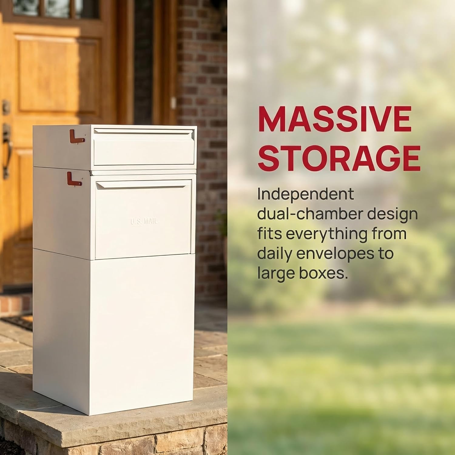 Large Secure Package Delivery Box for Outside with Key Lock, 48 * 23 * 21', Stainless Steel, 42 Gallon, Anti-Theft, Rust-Proof,Waterproof Box for Packages Delivery Outdoor（White