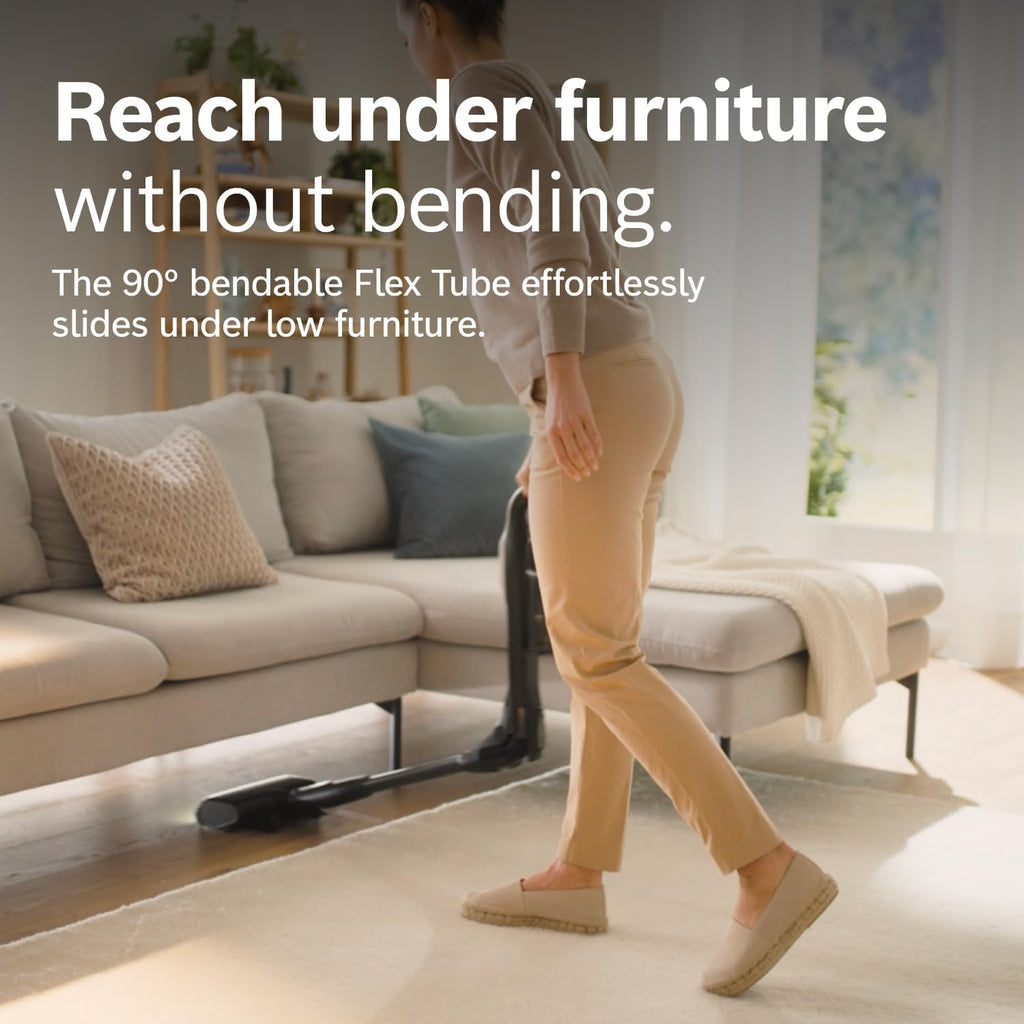 Bosch Unlimited 10 Cordless Stick Vacuum Cleaner - 2 Batteries Included, Up to 140 Min Total, Bendable Tube, Fast Charger, Pet Hair, Hard Floors and Carpets, 7 Accessories, Dark Cream