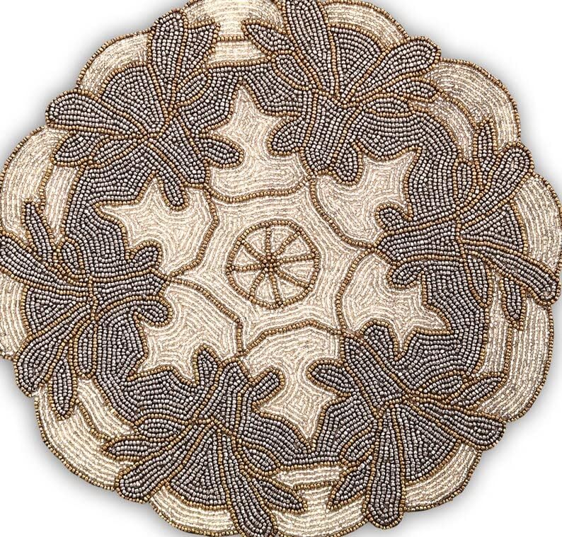 HM CREATIONS Set of 4 Placemats, Handmade Beaded Placemats, Floral Tablemats, Designer Charger Plates 13X36 Inches (4)