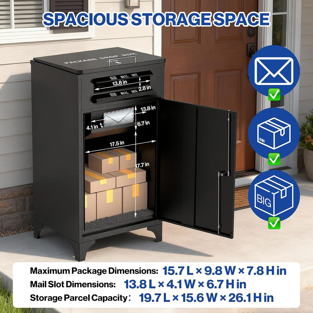 POCHAR Large Package Delivery Boxes for Outside, Heavy-Duty Steel Parcel Drop Boxes with Anti-Theft Design for Home, Large Waterproof Package Lock Box with Coded Lock for Outdoor, Porch, Curbsid