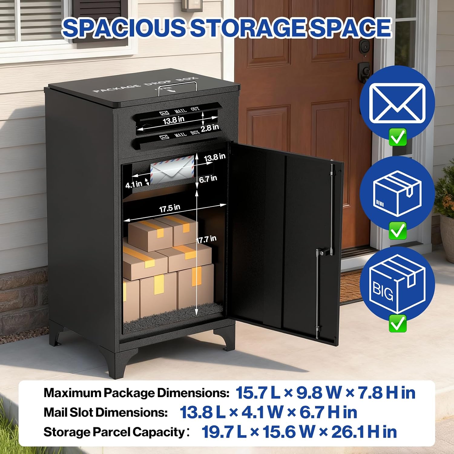 POCHAR Large Package Delivery Boxes for Outside, Heavy-Duty Steel Parcel Drop Boxes with Anti-Theft Design for Home, Large Waterproof Package Lock Box with Coded Lock for Outdoor, Porch, Curbsid