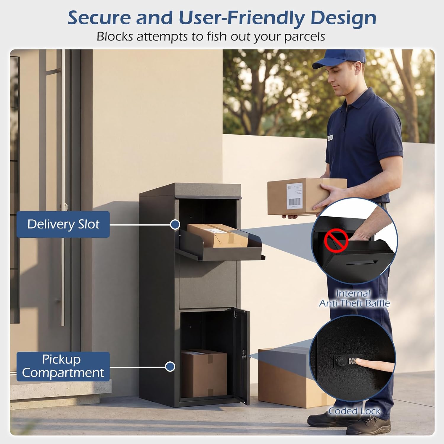 Goplus Package Delivery Boexes for Outside, 14' x 12' x 43.5' Galvanized Steel Parcel Drop Boxes with Lock, Anti-Theft Design, Package Mailbox for Home, Office, Yard, Curbside (14' x 12' x 43.5')
