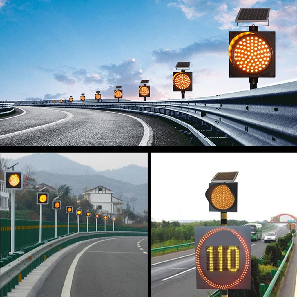 Solar Traffic Signal Light - Yellow Flashing Warning Sign, IP65 Waterproof Emergency Lamp for Road Safety, Available in 20cm, 30cm, 40cm Sizes - Durable PC Shell