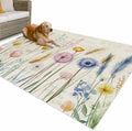 Outdoor Rug 4x6ft Spring Watercolor Flowers Patio Area Rugs Retro Beige Postcard Texture Waterproof Easy Cleaning Non Shedding Thick Mats Carpet for Indoor Outdoor Porch Deck Backyard Balcony