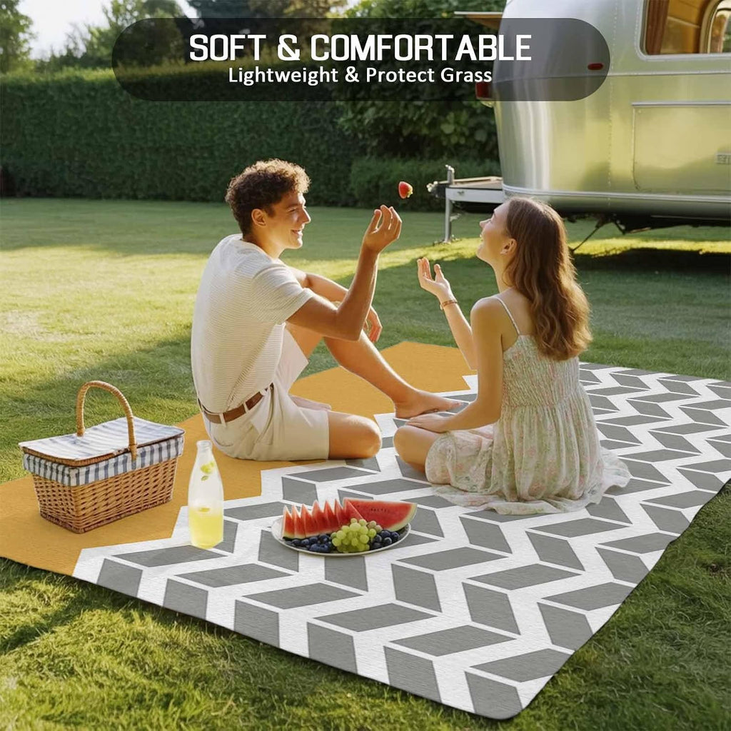 Outdoor Rug 4x6ft Geometric Chevron Arrow Orange Patio Area Rugs Waterproof Easy Cleaning Non Shedding Thick Mats Art Carpet for Indoor Outdoor Porch Deck Backyard Balcony
