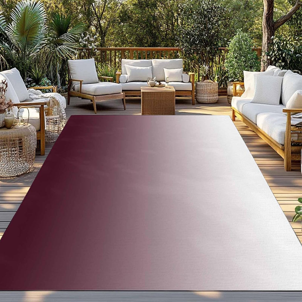Outdoor Rug 4x6ft Gradient Claret and White Color Patio Area Rugs Waterproof Easy Cleaning Non Shedding Thick Mats Minimalist Carpet for Indoor Outdoor Porch Deck Backyard Balcony