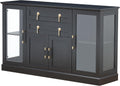 FOREST GRAVITY 58.27'' Buffet Cabinet with 2 Drawers,LED and Adjustable Shelves,Large Glass Door Coffee Bar Cabinet with Storage,Modern Farmhouse Sideboard Credenza for Kitchen,Black