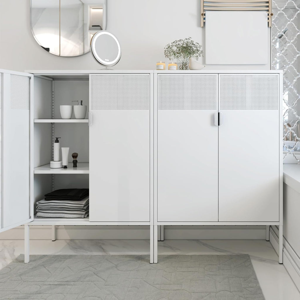 Chshin Metal Storage Cabinet,Kitchen Pantry Storage Cabinets with Doors,Buffet Cabinet with 2 Adjustable Shelves,White Pantry Cabinets,Steel Sideboard for Home,Shoes,Office,Dining Room