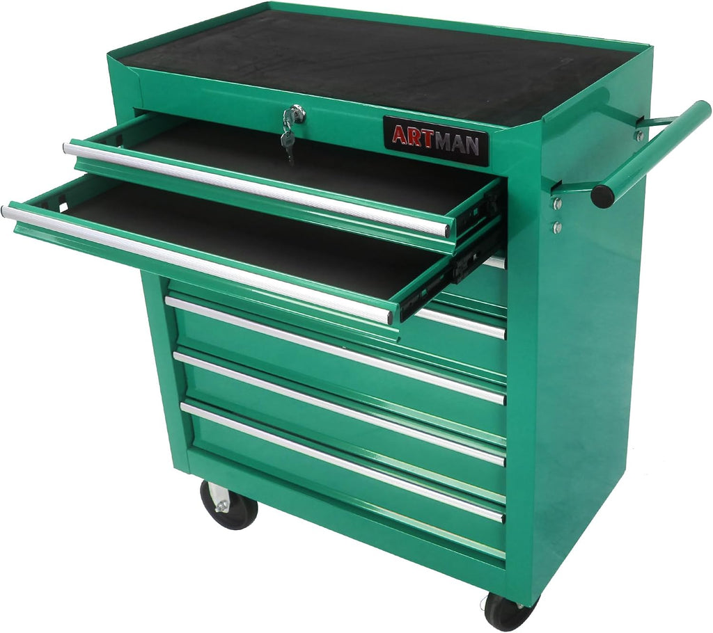 7-Drawer Rolling Tool Chest with Wheels,Tool Cabinet on Wheels with Keyed Locking,Multifunctional Tool Cart on Wheels,Tool Storage Organizer Cabinets for Garage,Warehouse, Repair Shop (Green)
