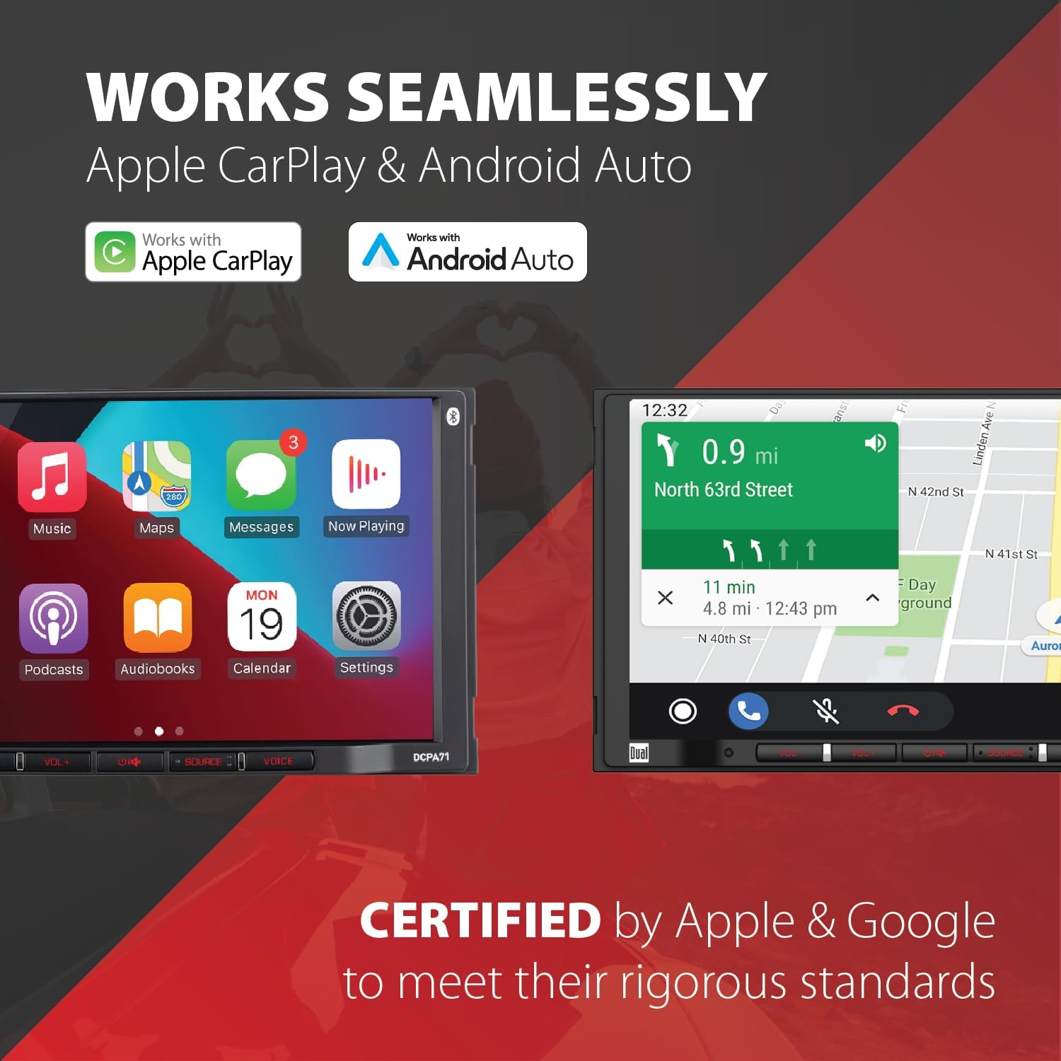 Dual Electronics DCPA71-BC 7-inch Certified Apple Carplay Android Auto | Double DIN Touchscreen Car Stereo Radio | Bluetooth Hands Free Calling & Music Streaming | Backup Camera Included