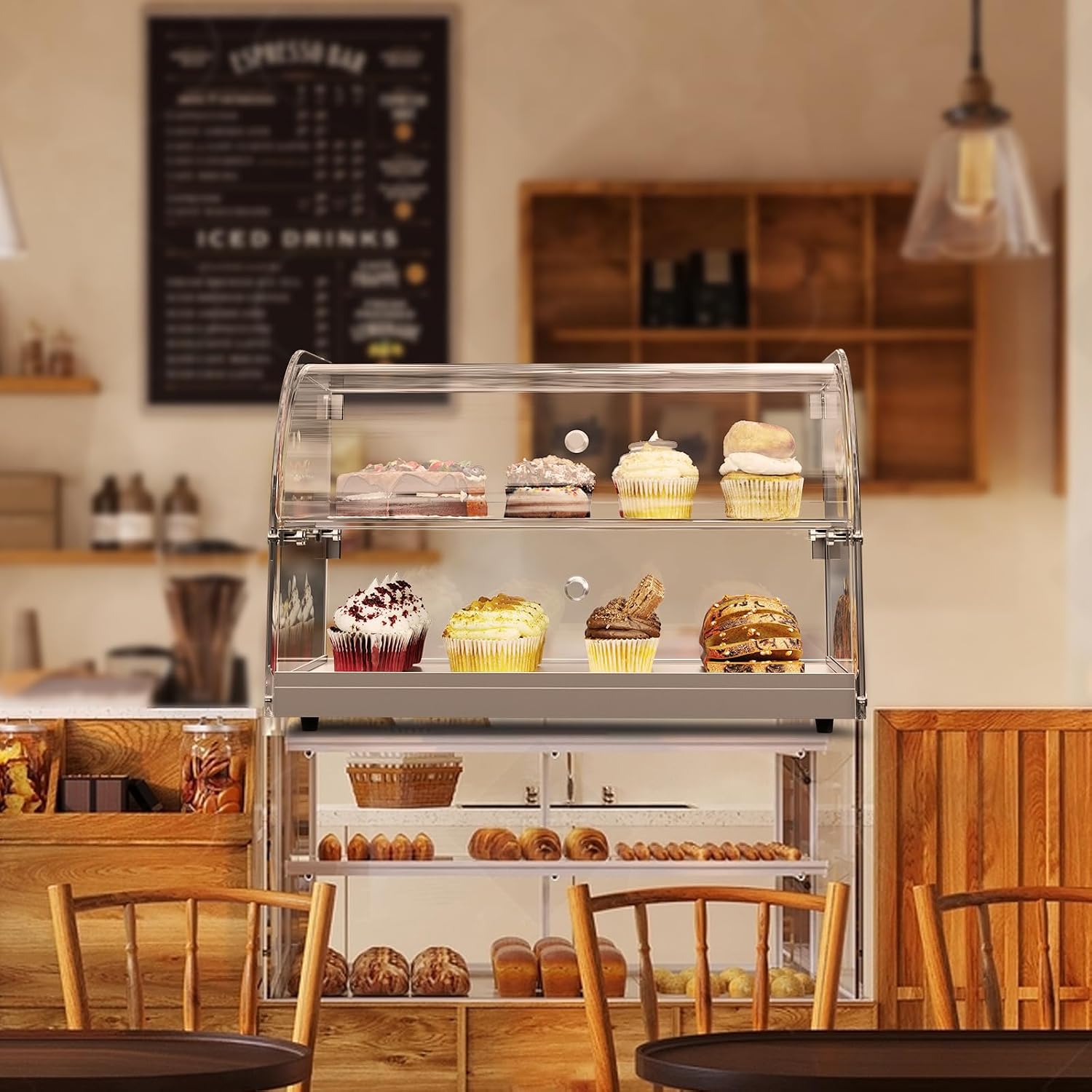 1.59 Cu.ft Malphi Large Pastry Display Case Countertop | Commercial Bakery Display Stand Cupcake Holder Tempered Glass | Large Bread Cookie Display Box | 22.1' x 15.2' x 14.6' | 27.5 lbs |