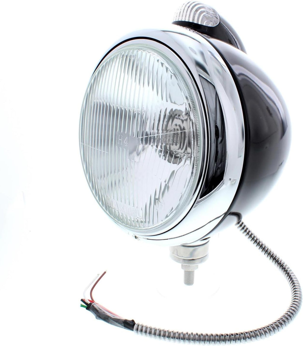 Speedway Motors Guide 682-C Style 12-Volt Headlight Kit with Clear Lens Marker Lights, H4 Bulbs, Polished Stainless Highboy Mounts and Model A Fender Pads, Black, 7 Inch Diameter